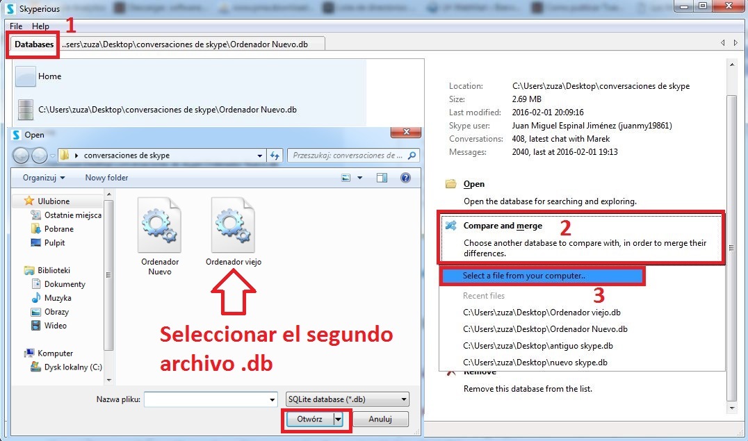 Fusionar conversaciones de Skype de dos ordenadores diferentes en una sola