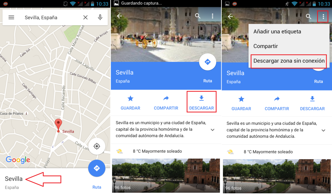 Google maps para android permite la descarga de mapas para su uso offline