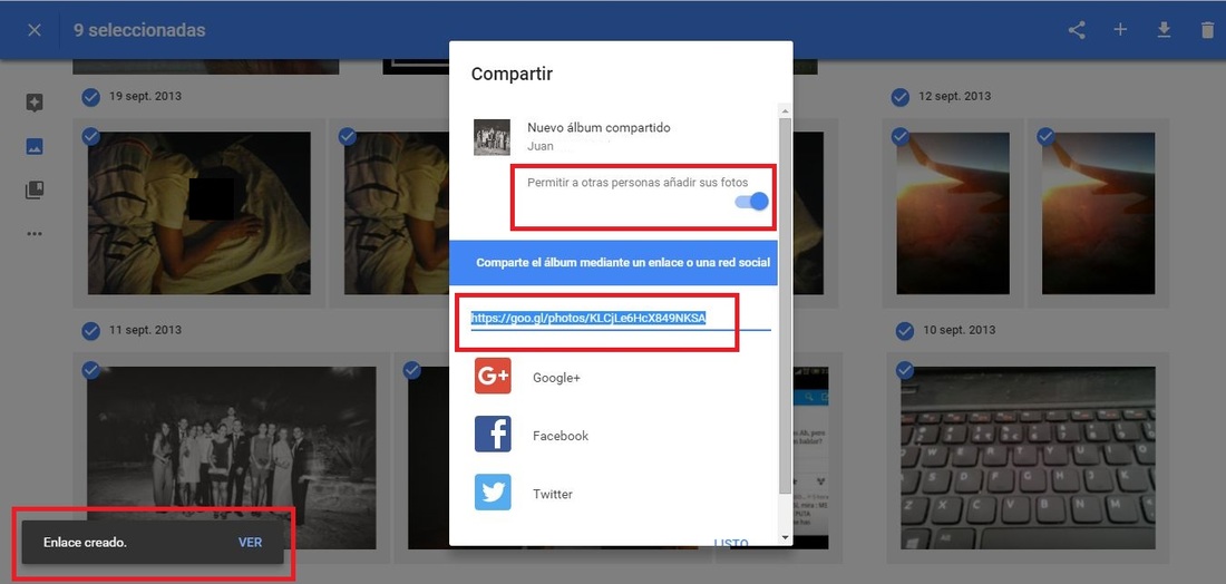 compartir album collaborativo de fotos en Google fotos