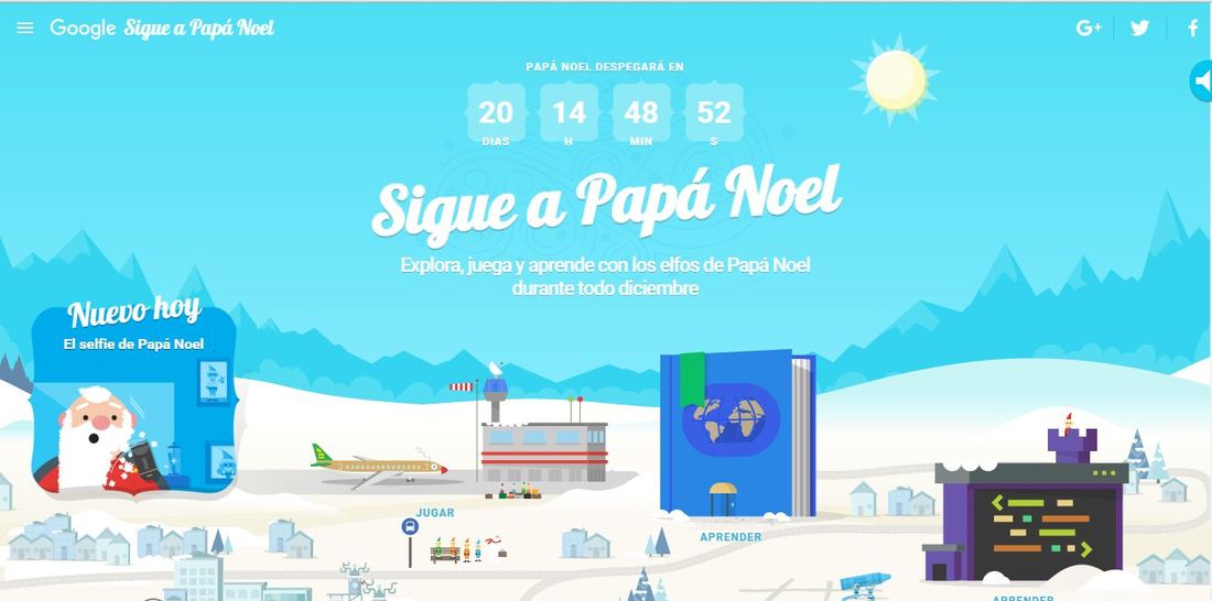Sigue a papa noel desde su aldea gracias a Santa tracker de google. Juega y aprende interactivamente,