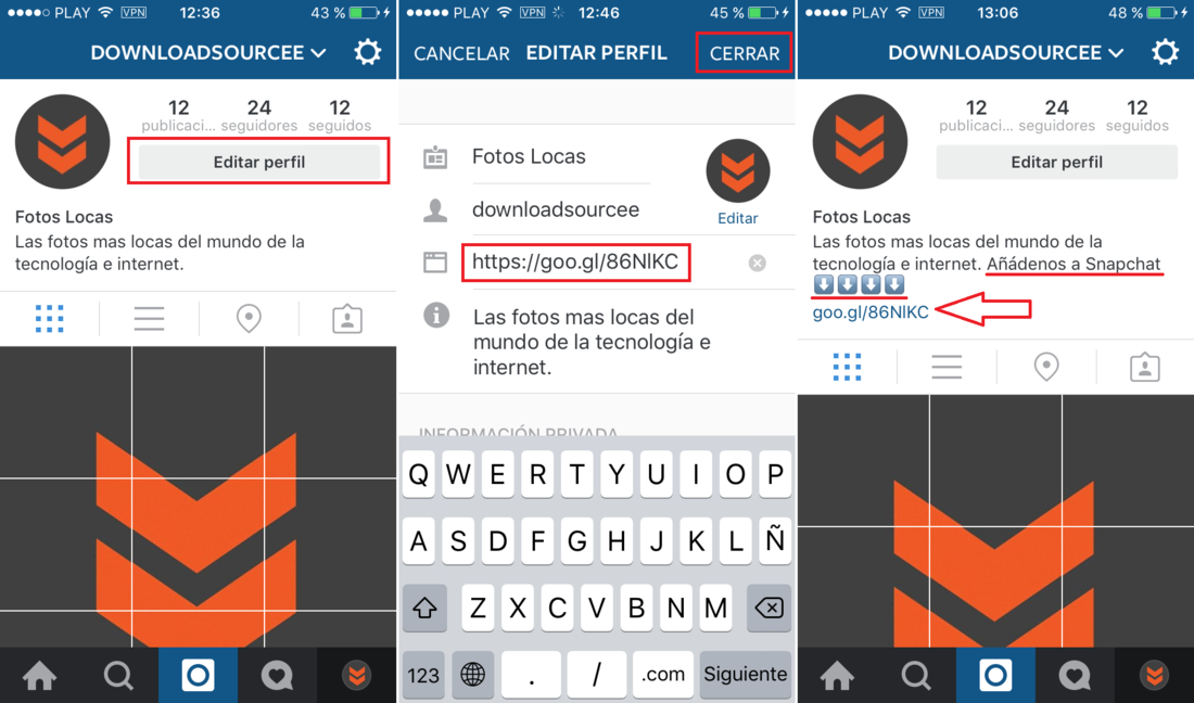 Instagram bloquea los enlaces de Snapchat y Telegram. Como solucionarlo