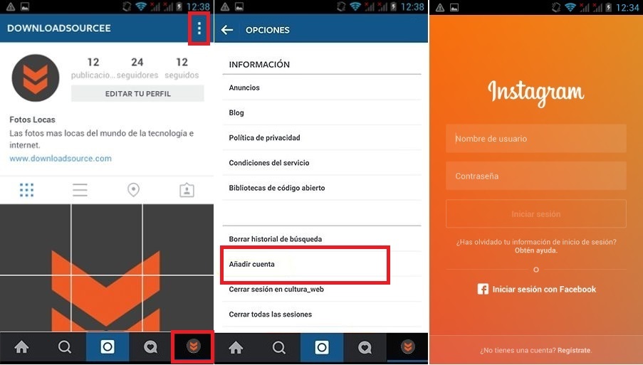 añadir cuentas a la aplicación oficial de Instagram