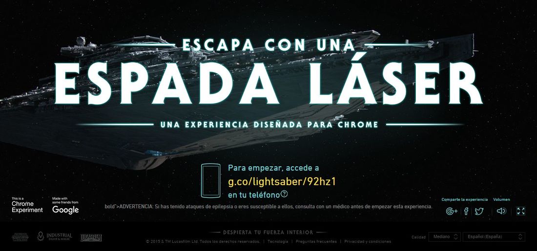 juego de google chrome de star wars con espada laser