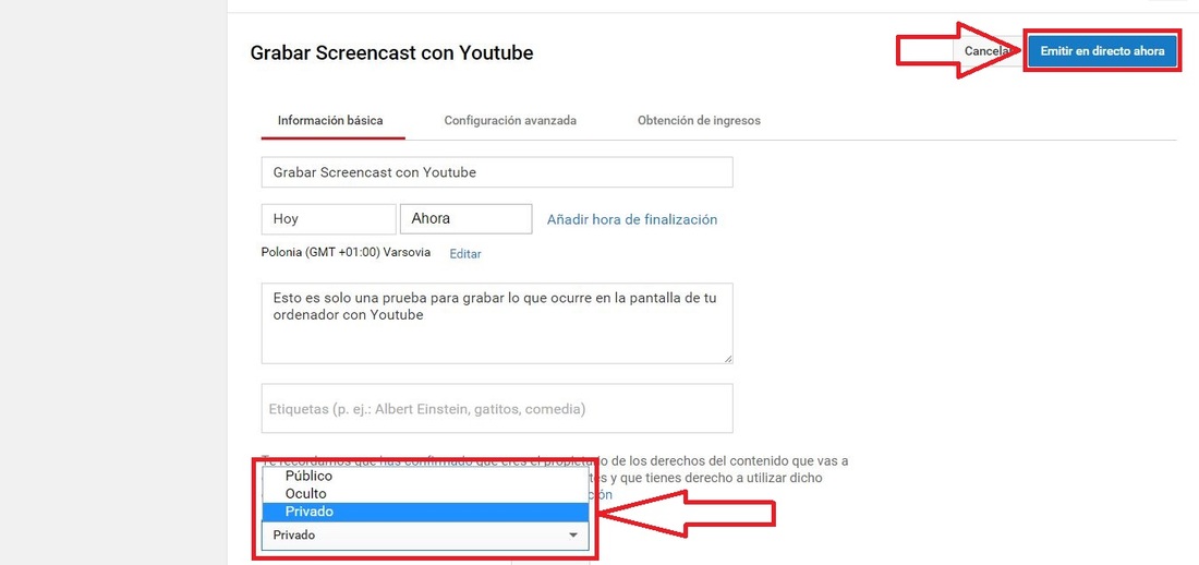 Realizar un screencast con Youtube sin usar programas