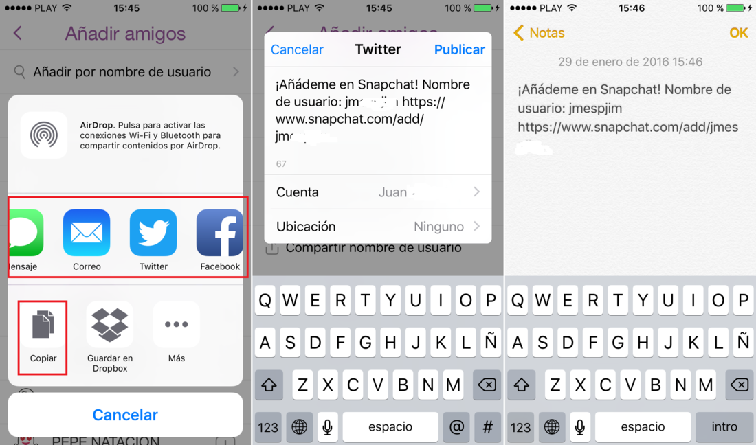 como compartir tu cuenta de Snapchat mediante direccion URL