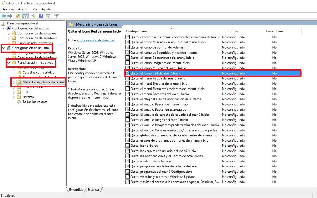 Poner el icono de Red en Windows 10 con directiva de grupo