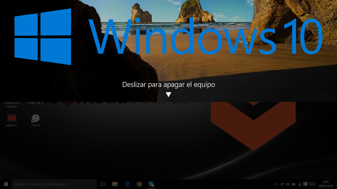 Apagar ordenador con Windows 10 deslizando la pantalla hacia abajo