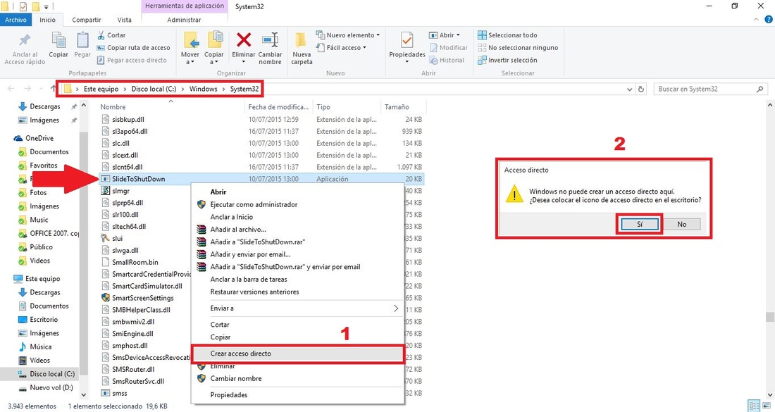 crear acceso directo de sllidetoshutdown en Windows 10