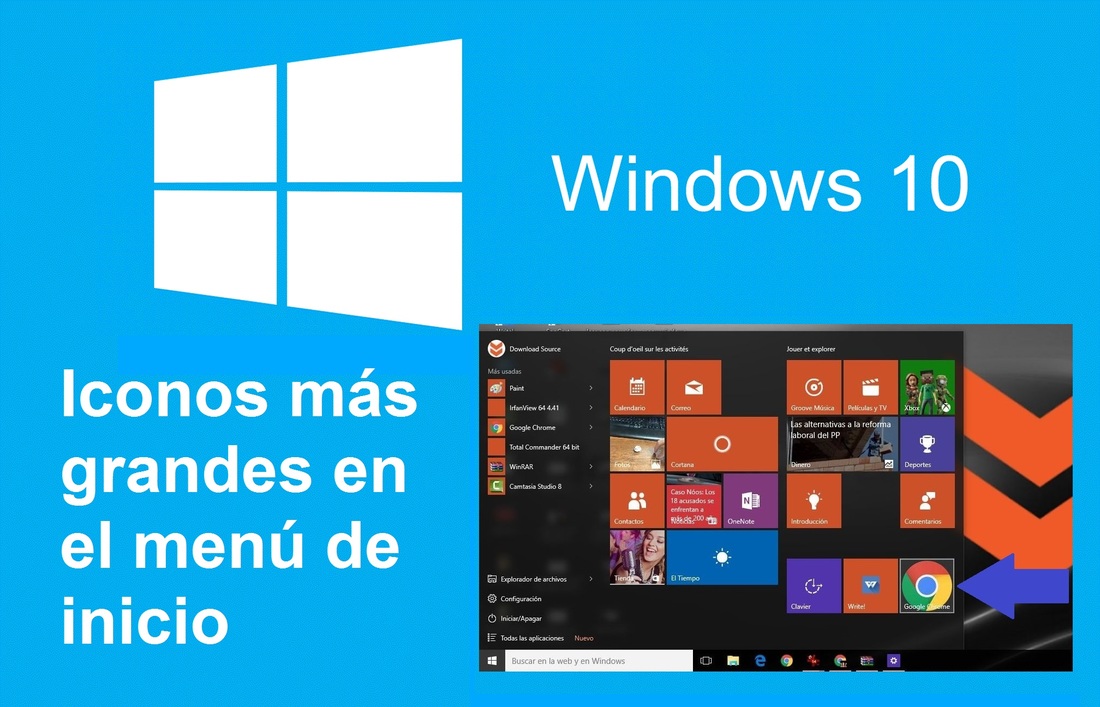 Personalizar el tamaño de las baldosas del menu de inicio de Windows 10 de los programas anclados en el