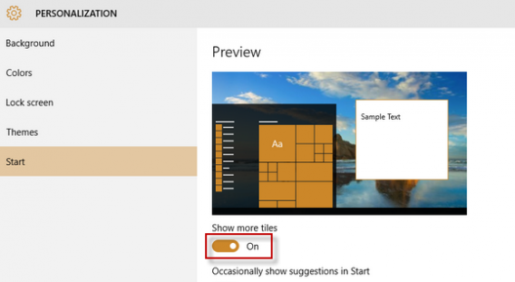 mostrar más baldosas en el menu de inicio de Windows 10