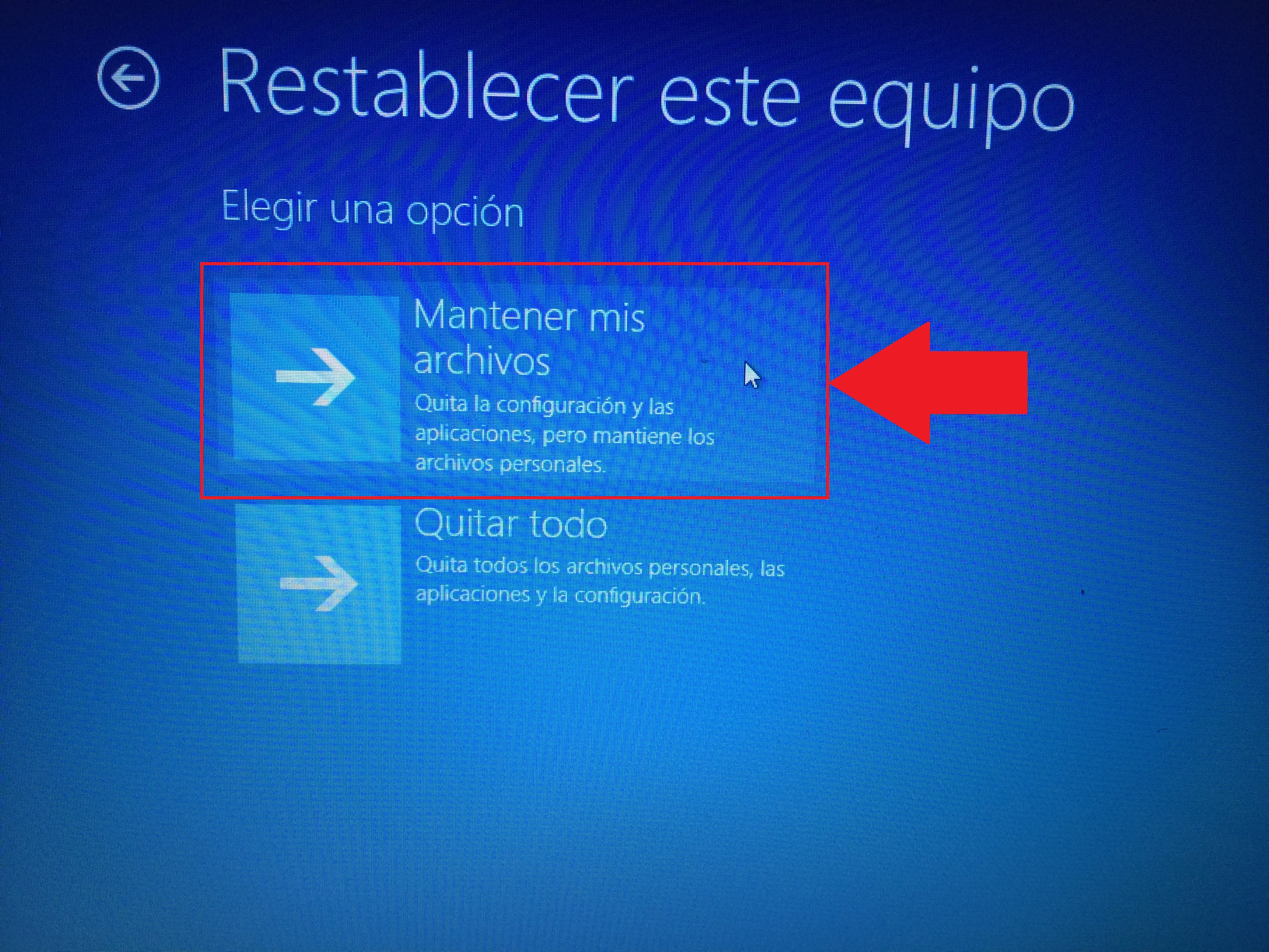 mantener los archivos cuando restablecemos nuestro sistema operativo Windows 10 para solucionar problemas
