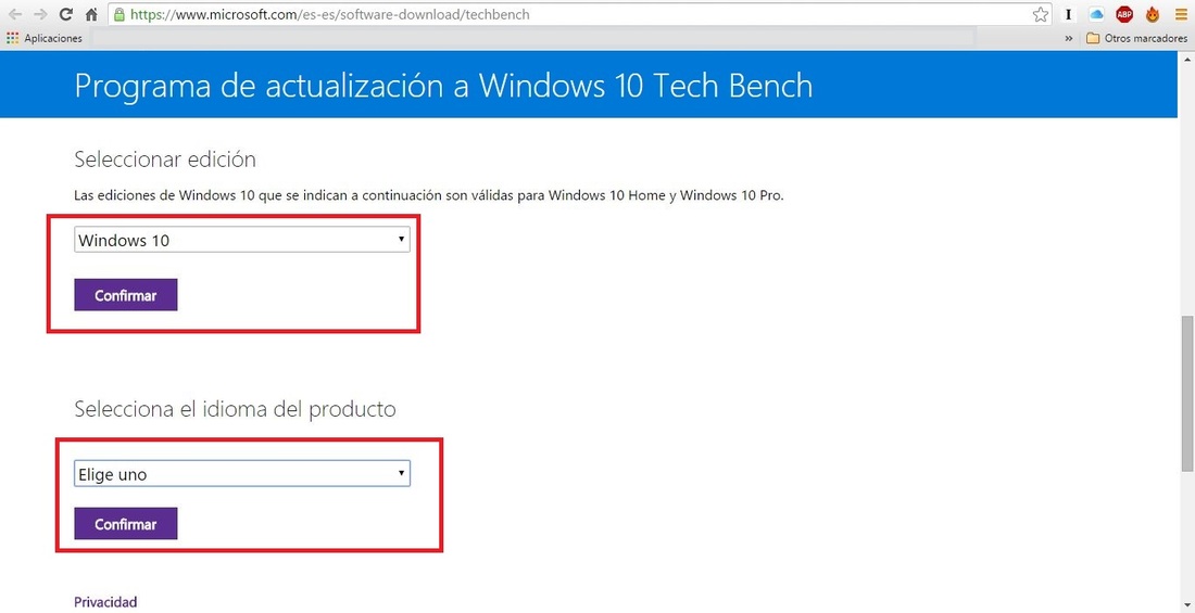 Descargar la iso oficial de Windows 10 desde la pagina de microsoft