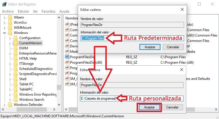 Personalizar la carpeta en la que se debe instalarse los programas en Windows