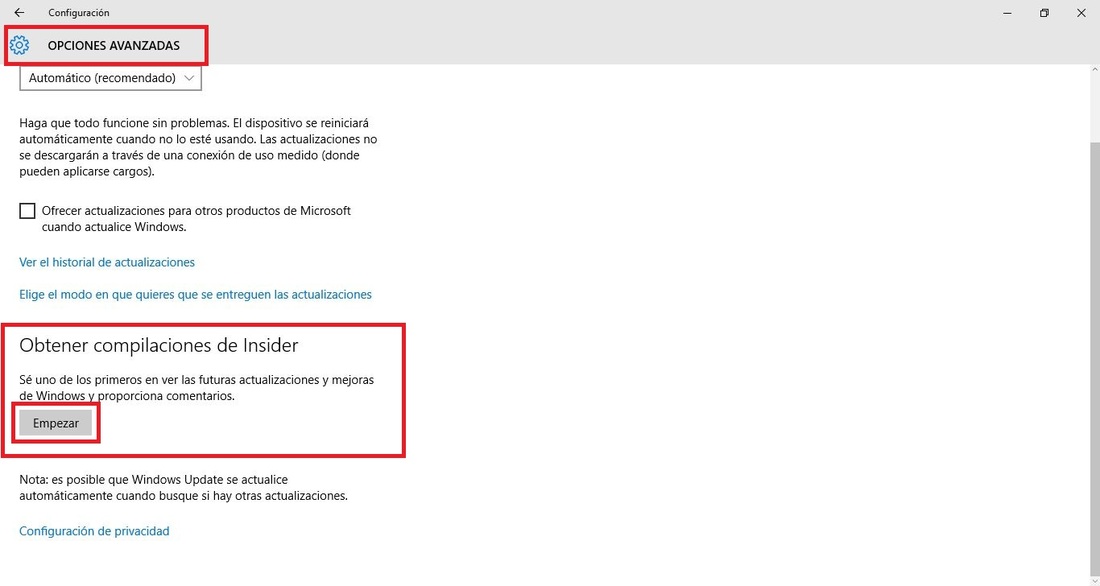 Activar actualización a Windows 10 pirata desde el programa Insider