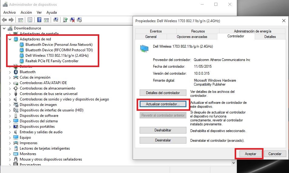 Actualizar los controoladores de tu adaptador Wireless o elthernet en windows 10