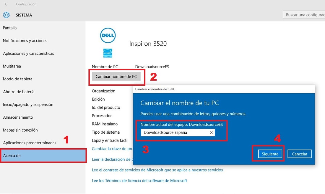 Renombrar tu ordenador con windows 10