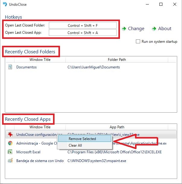 Configurar correctamente UndoClose para reabrir carpetas y programas con atajos de teclado