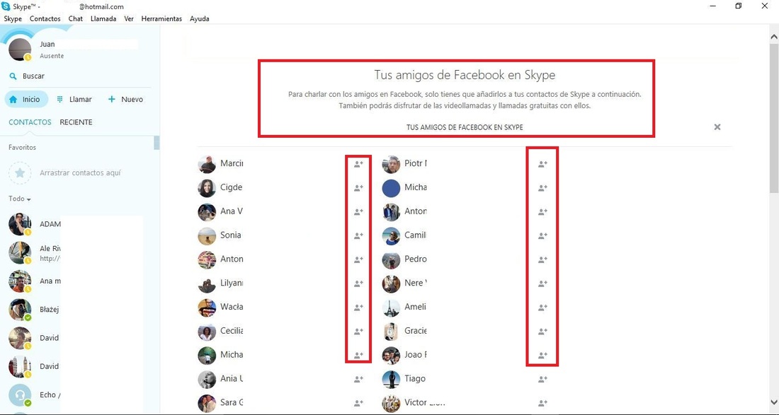 importar amigos de Facebook en Skype