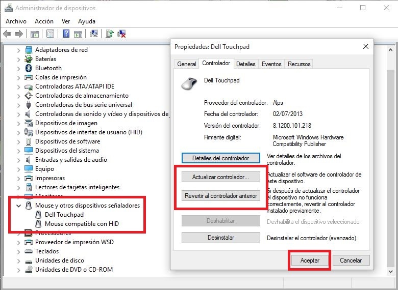 Actualizar los controladores de tu Touchpad en windows 10 para solucionar problemas