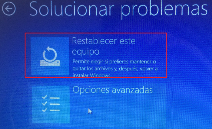 Restabler este equipo para solucionar tus problemas de conexión a internet con Windows 10