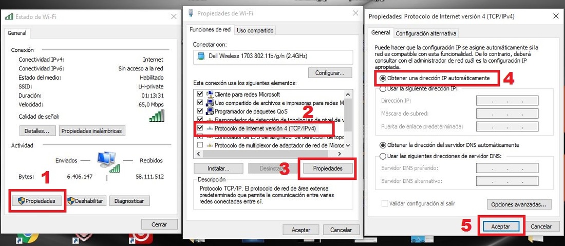 solucionar problemas de conexion a internet con windows 10 configurando la Ip automatica 