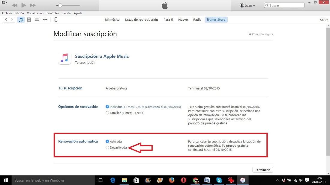 Como cancelar la suscripción de Apple Music desde el programa iTunes