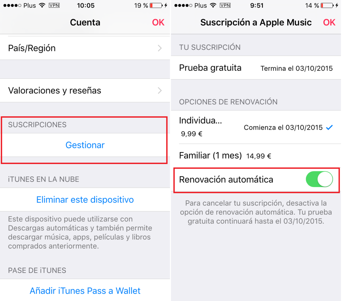Cancelar la suscripción automatica de Apple Music en ios