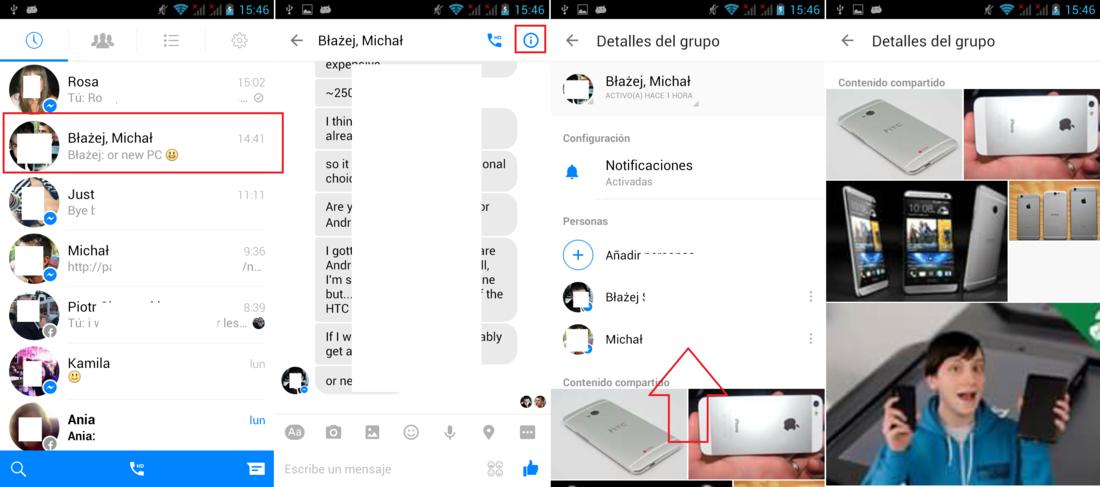 Foto compartidas de Facebook en Messenger de  Android