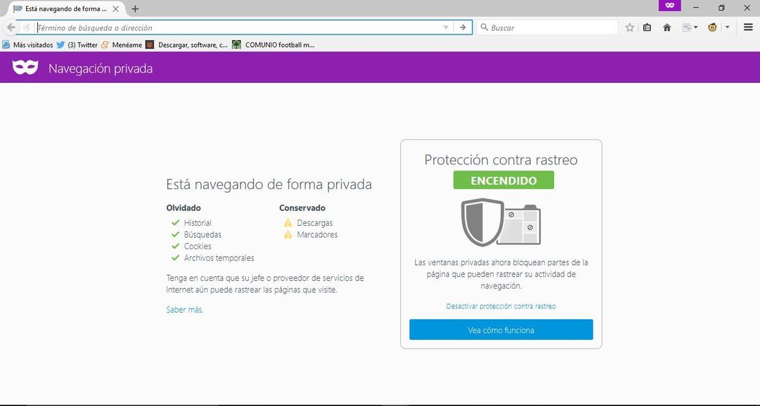 Navegación privada en mozilla firefox incorpora Tracking protección