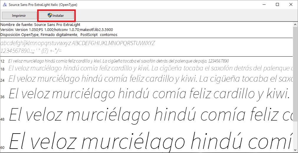 Descargar e instalar nuevas fuentes de letras en Windows 10