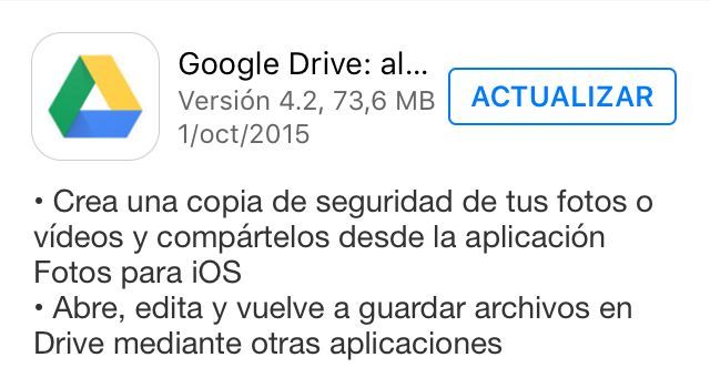 Google Drive 4.2 para realizar copia de seguridad de tus fotos y videos de iOS
