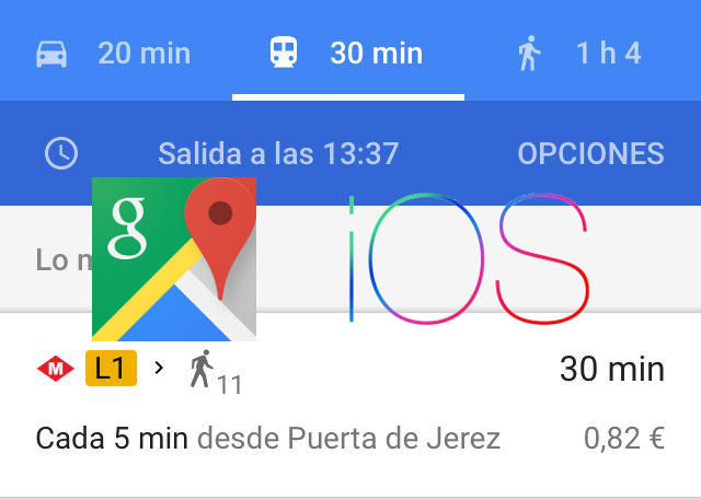 Compara el tiempo estimado de una ruta en función del medio de transporto en iOS 9 con google maps