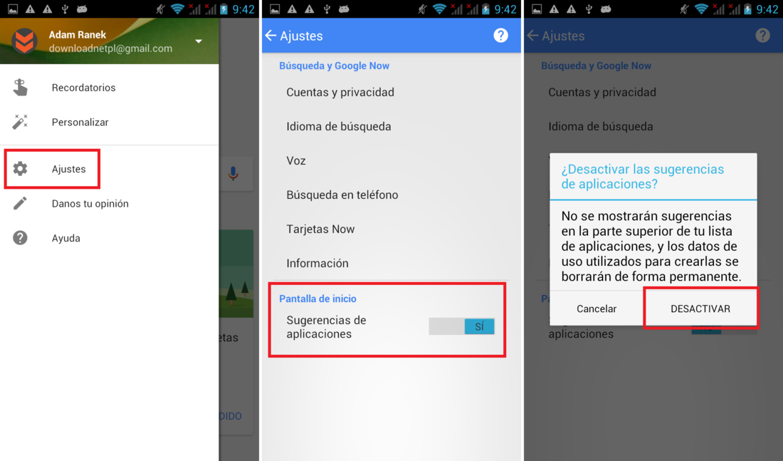 Como eliminar las sugerencias de aplicaicones en Android con Google Now