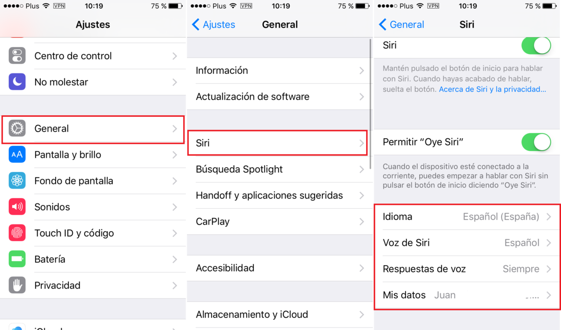 Como configurar Siri en iOS 9 para personalizar la voz, el acento o el idioma
