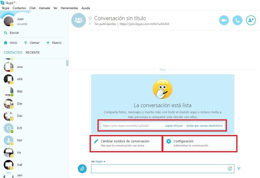 invitar usuarios a conversaciones de Skype