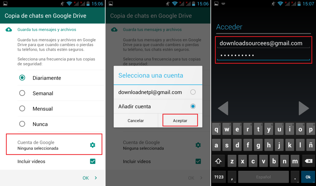 Whatasapp para Android permite realizar una copia de seguridad en el servicio de almacenamiento en la nube Google Drive