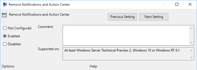 Windows 10 desactivar centro de actividades,