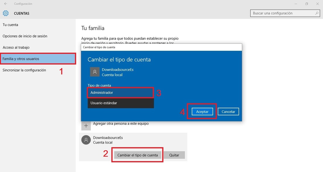 convertir cuenta de usuario en Administrador en Windows 10