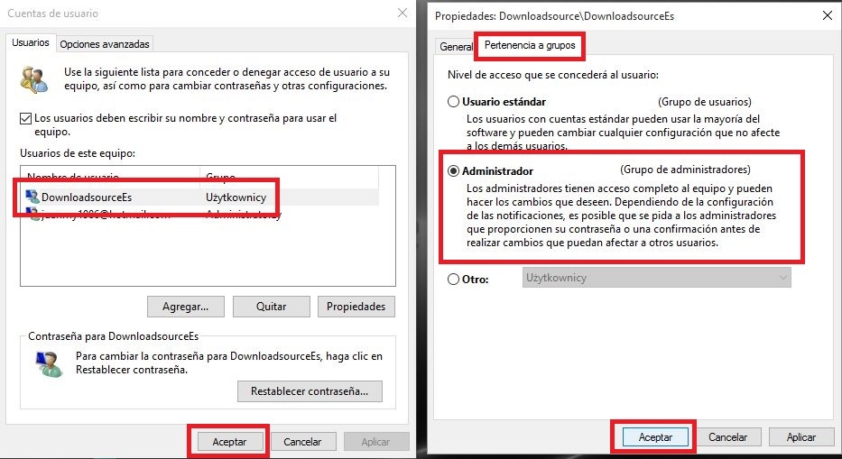 Cambiar de una cuenta de usuario normal a una cuenta de administrador