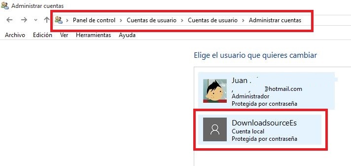 cambiar tipo de Cuenta en Windows 10