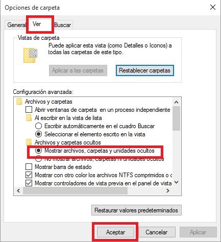 Mostar archivos y carpetas ocultas en Windows 10