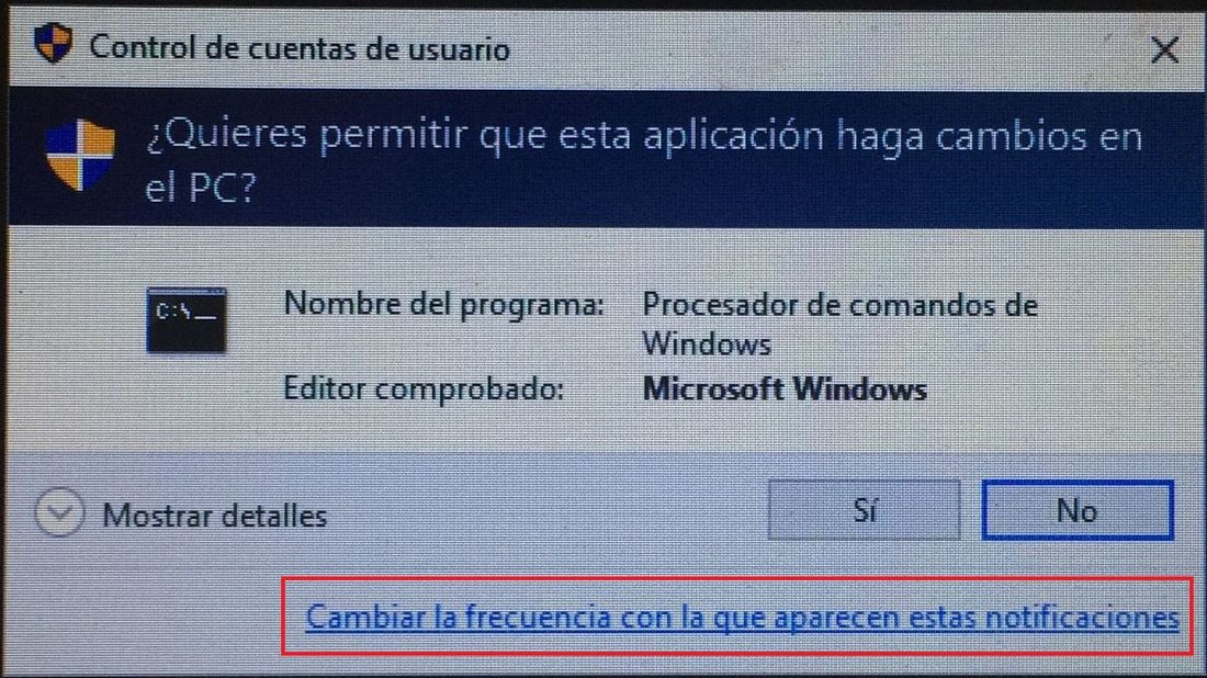 Deshabilitar el mensaje de UAC de Windows 10 cuando ejecutas como administrador