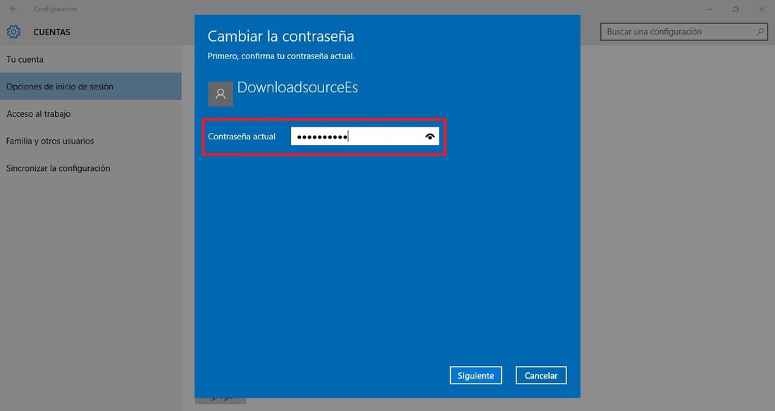 Windows 10 te permite cambiar la contraseña de usuario facilmente