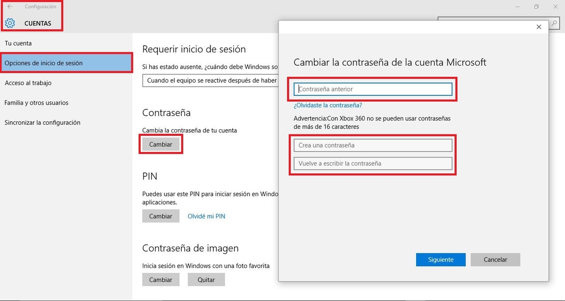 Cambiar contraseña de Windows 10 en tu cuenta de usuario de Microsoft