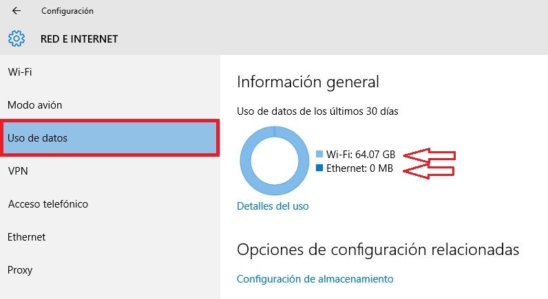 Uso de red en windows 10