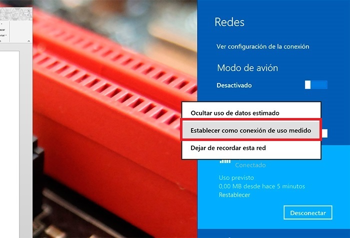 Windows 8.1 Establecer como conexión de uso medido