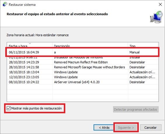 restaurar windows 10 a un punto anterior sin problemas