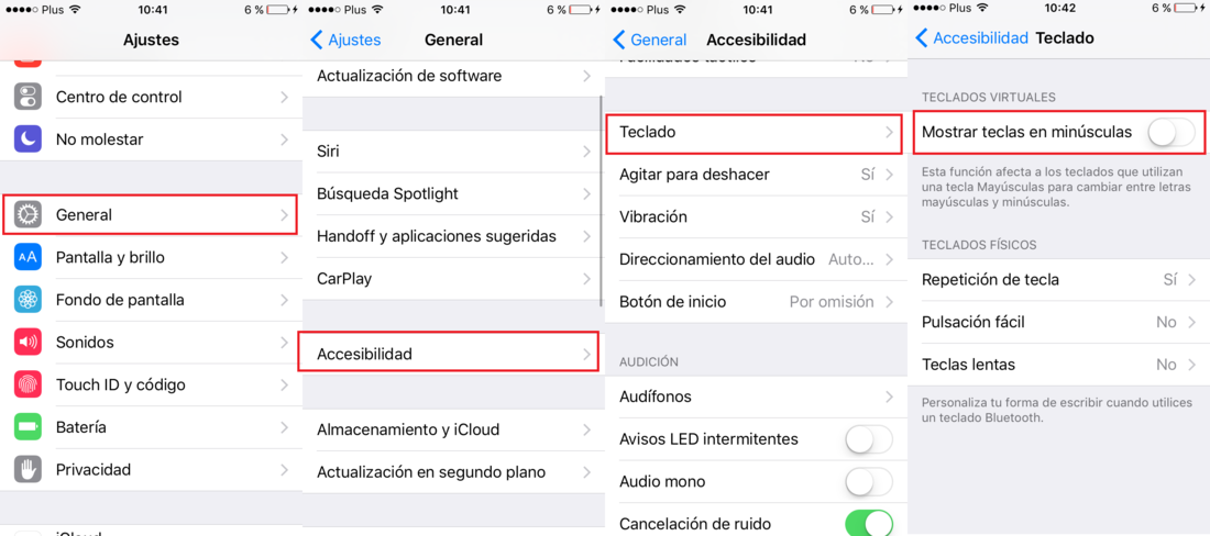 Desactivar las minusculas del teclado de iOS 9 