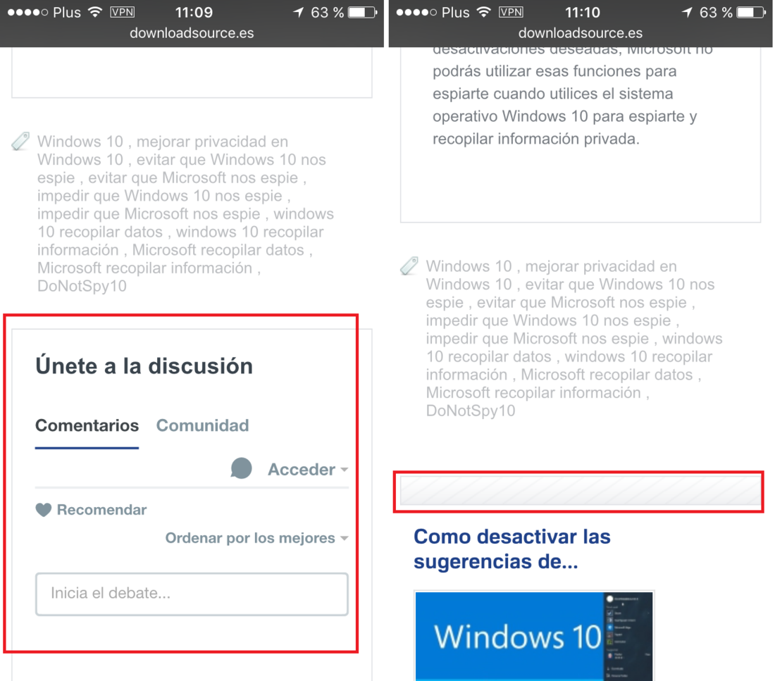 Como bloquear los comentarios de los sitios Web en sabari de ios 9