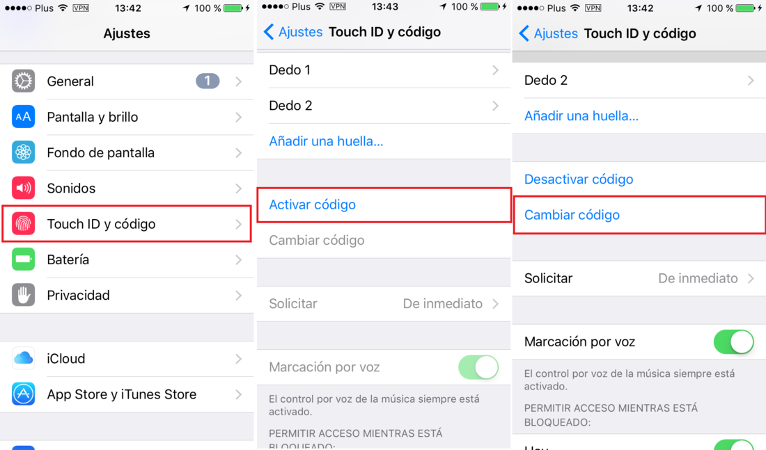 configurar la contraseña de seis dígitos o código alfanumérica de iOS 9